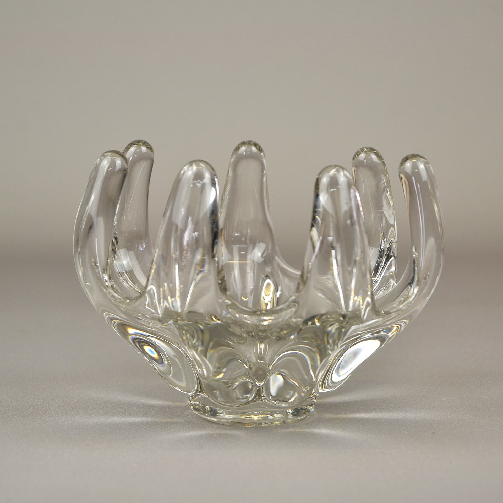 Candle Holder Abstract, transparent crystal glass, Art Vanes le Chatel, France, 1960s. - 1235