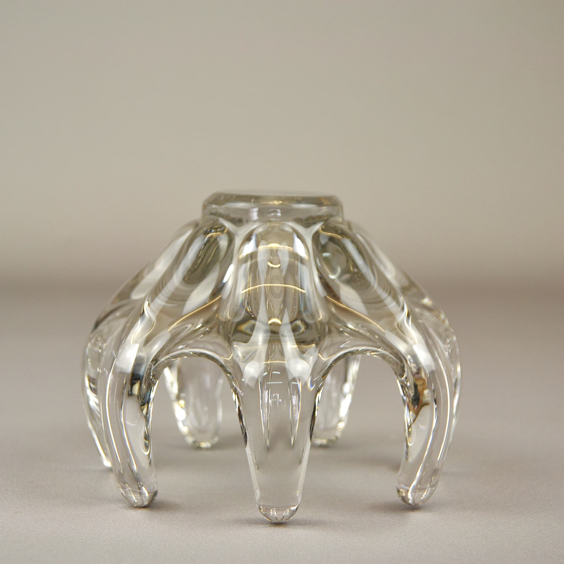 Candle Holder Abstract, transparent crystal glass, Art Vanes le Chatel, France, 1960s. - 1241