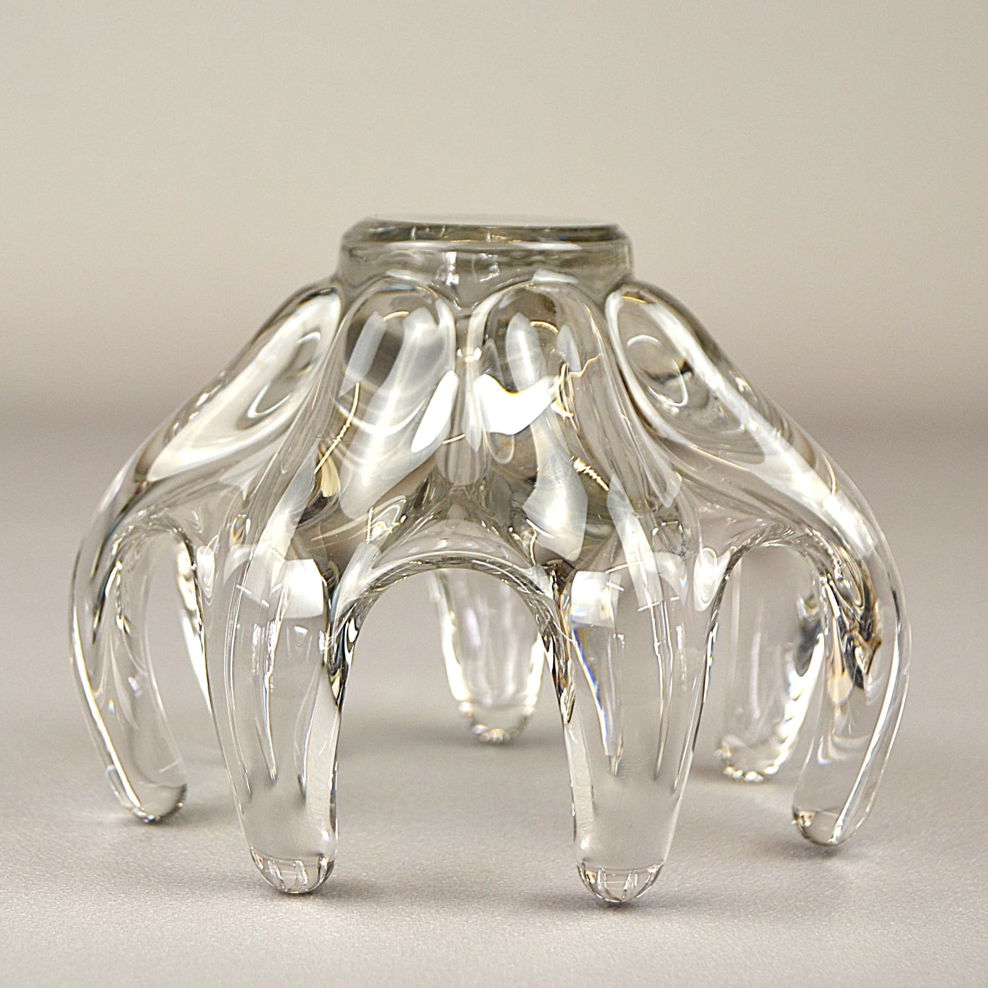 Candle Holder Abstract, transparent crystal glass, Art Vanes le Chatel, France, 1960s. - 1240