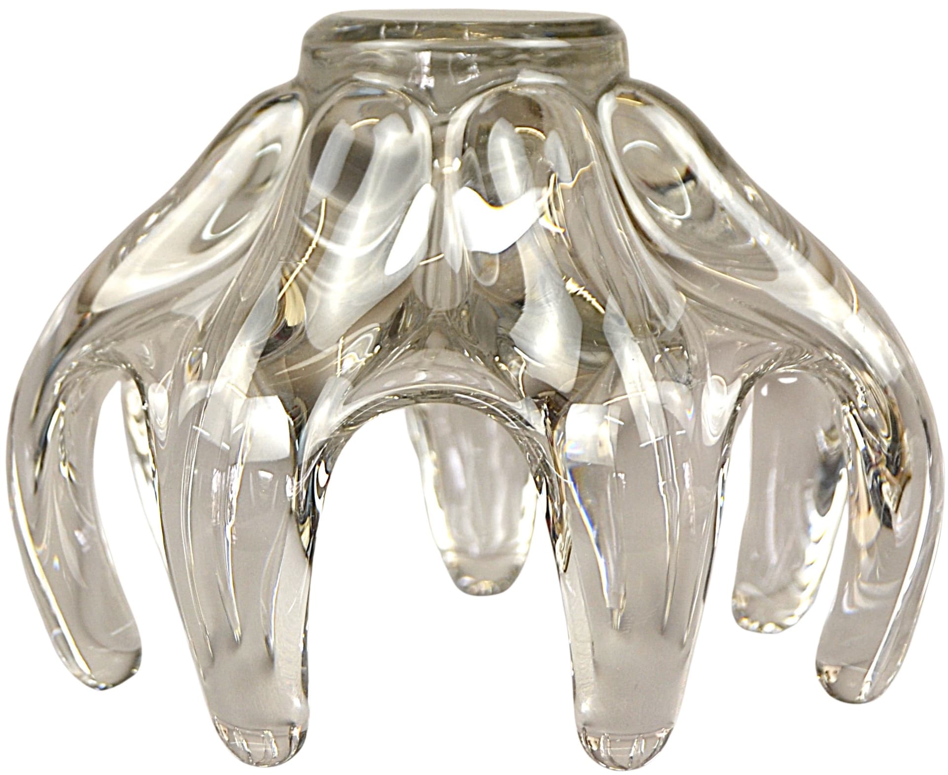 Candle Holder Abstract, transparent crystal glass, Art Vanes le Chatel, France, 1960s. - 20737