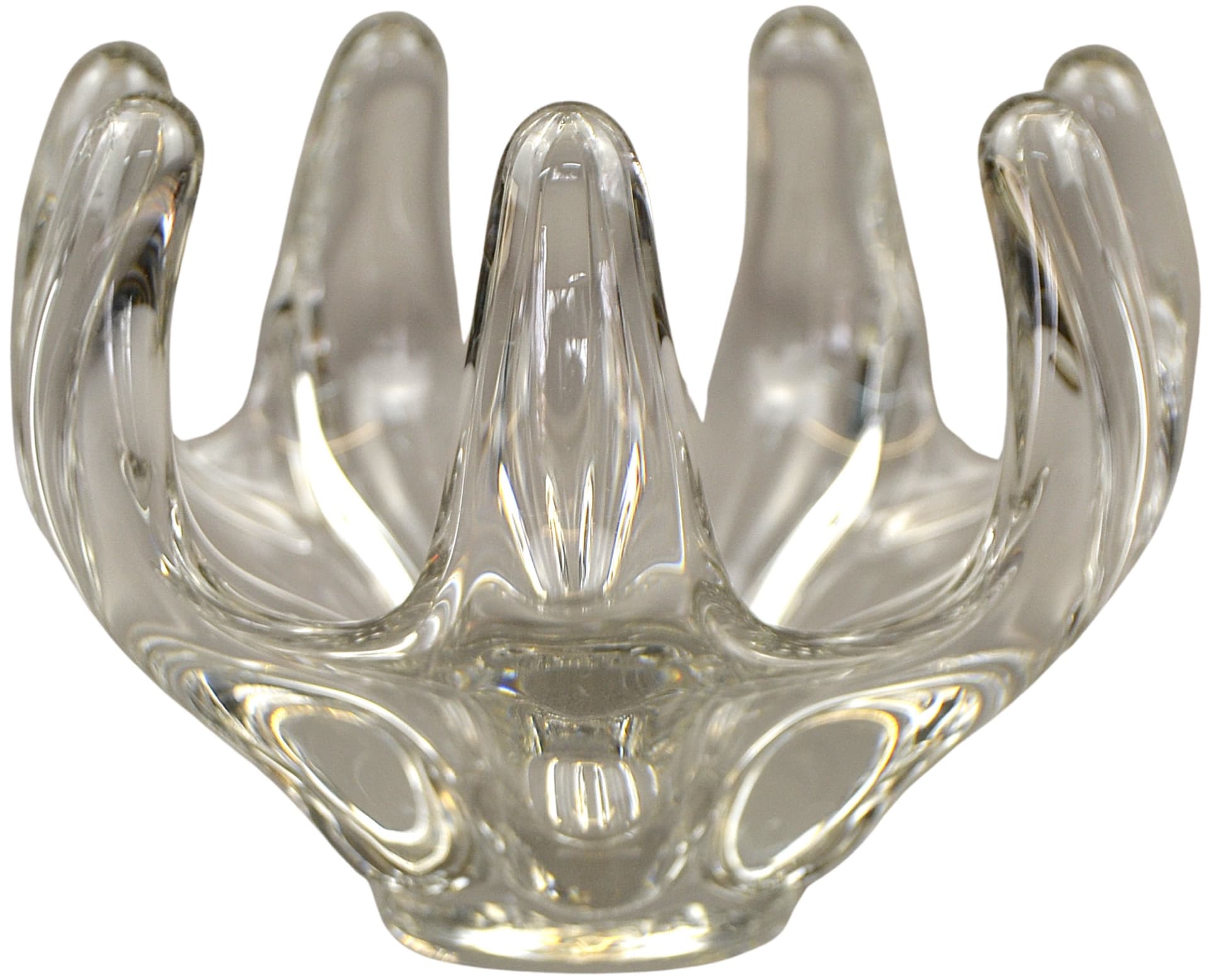 Candle Holder Abstract, transparent crystal glass, Art Vanes le Chatel, France, 1960s.