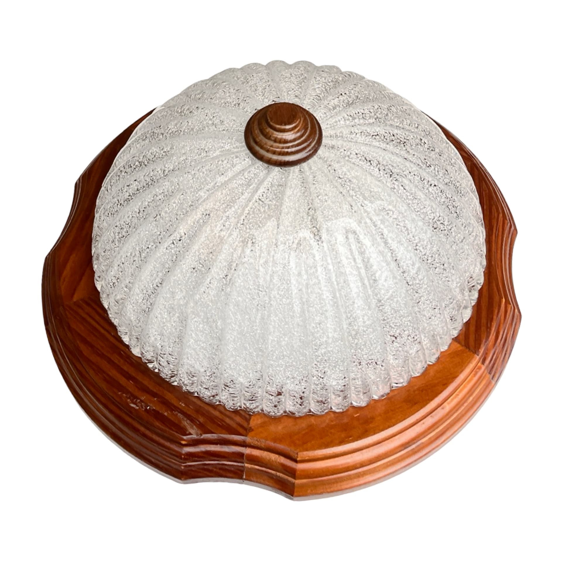 Włoski plafon z lat 70. | szkło lodowe i drewno | Mid Century Modern - 172060