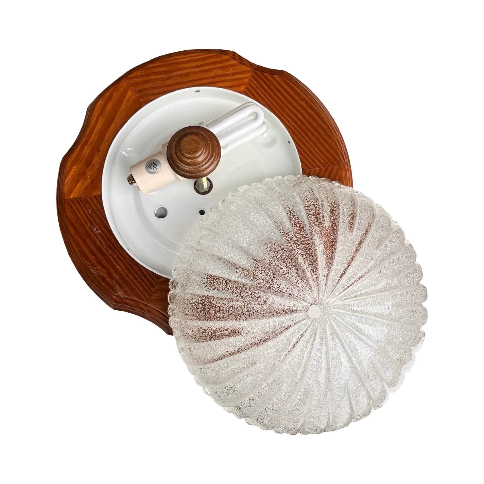 Włoski plafon z lat 70. | szkło lodowe i drewno | Mid Century Modern - 172057