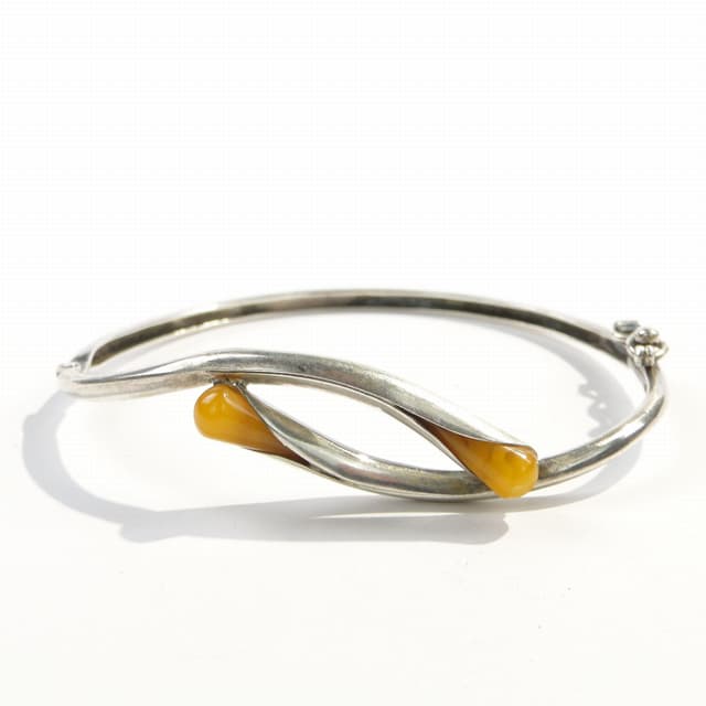 Bransoletka spiralna, srebro, bursztyn, Polska, lata 70. - WYMIARY