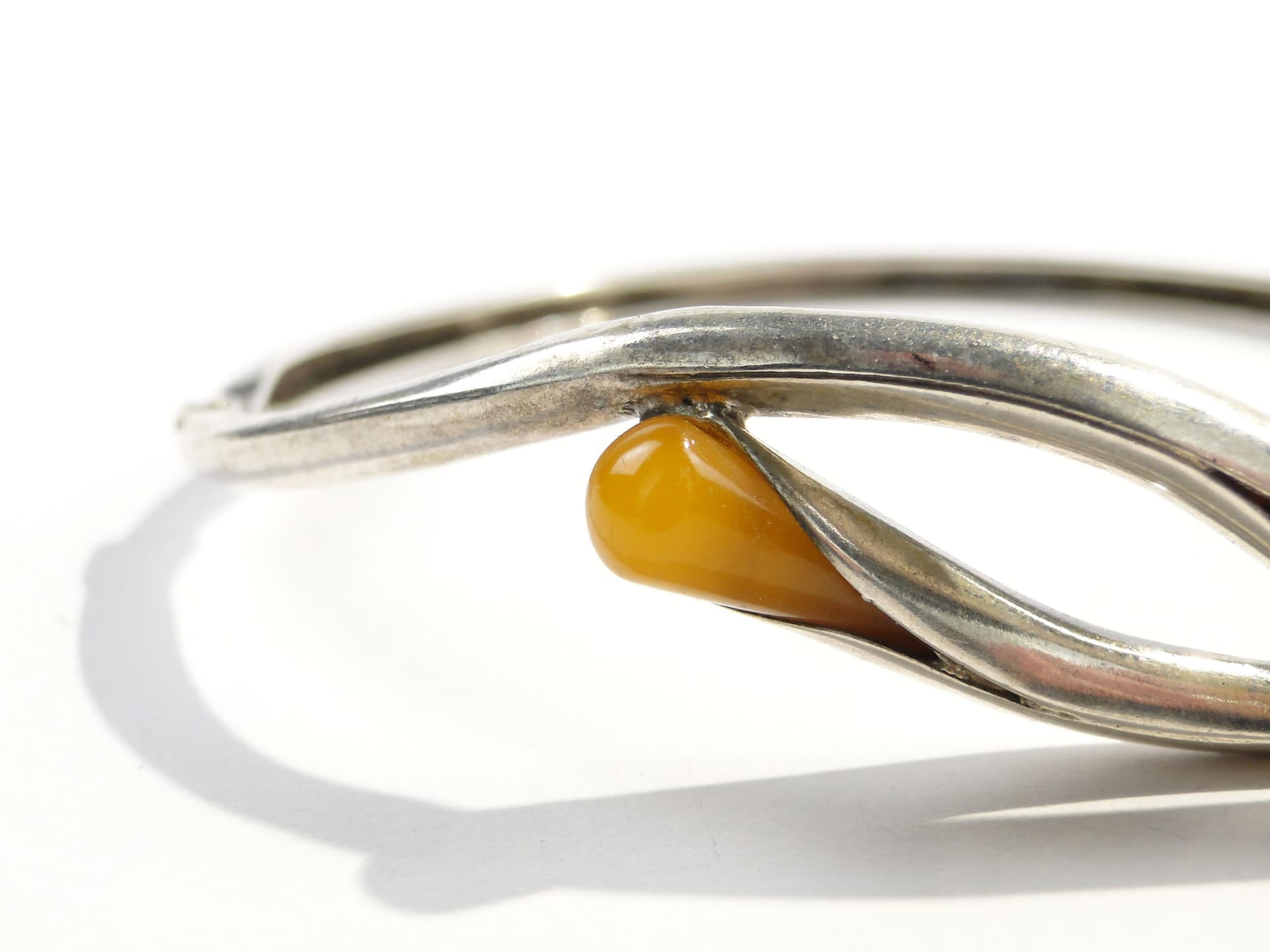 Bransoletka spiralna, srebro, bursztyn, Polska, lata 70. - 172264