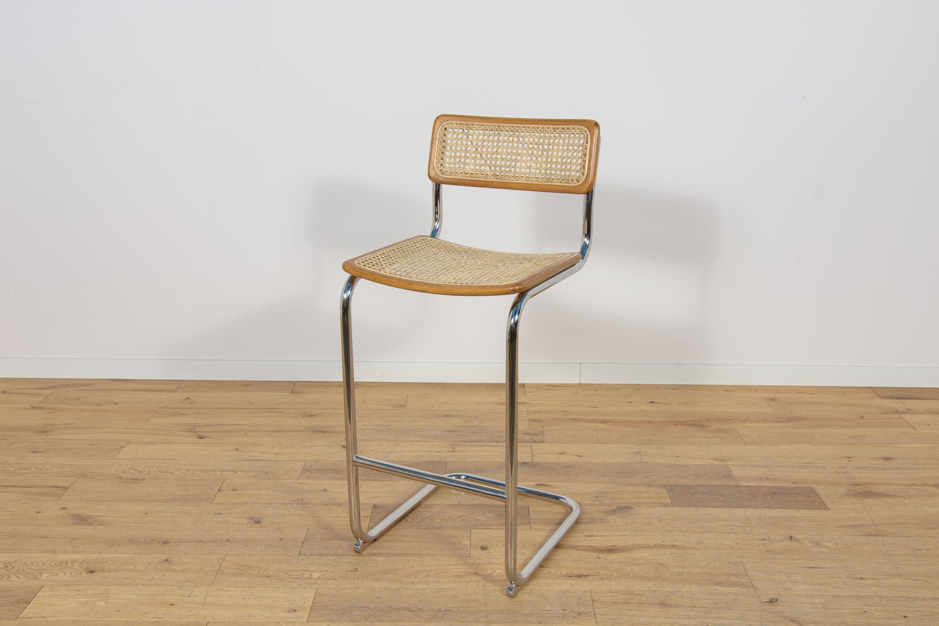 Komplet czterech hokerów Cesca, buk jasnobrązowy, stal chromowana, rattan, proj. M. Breuer, Włochy, lata 70. - 172278