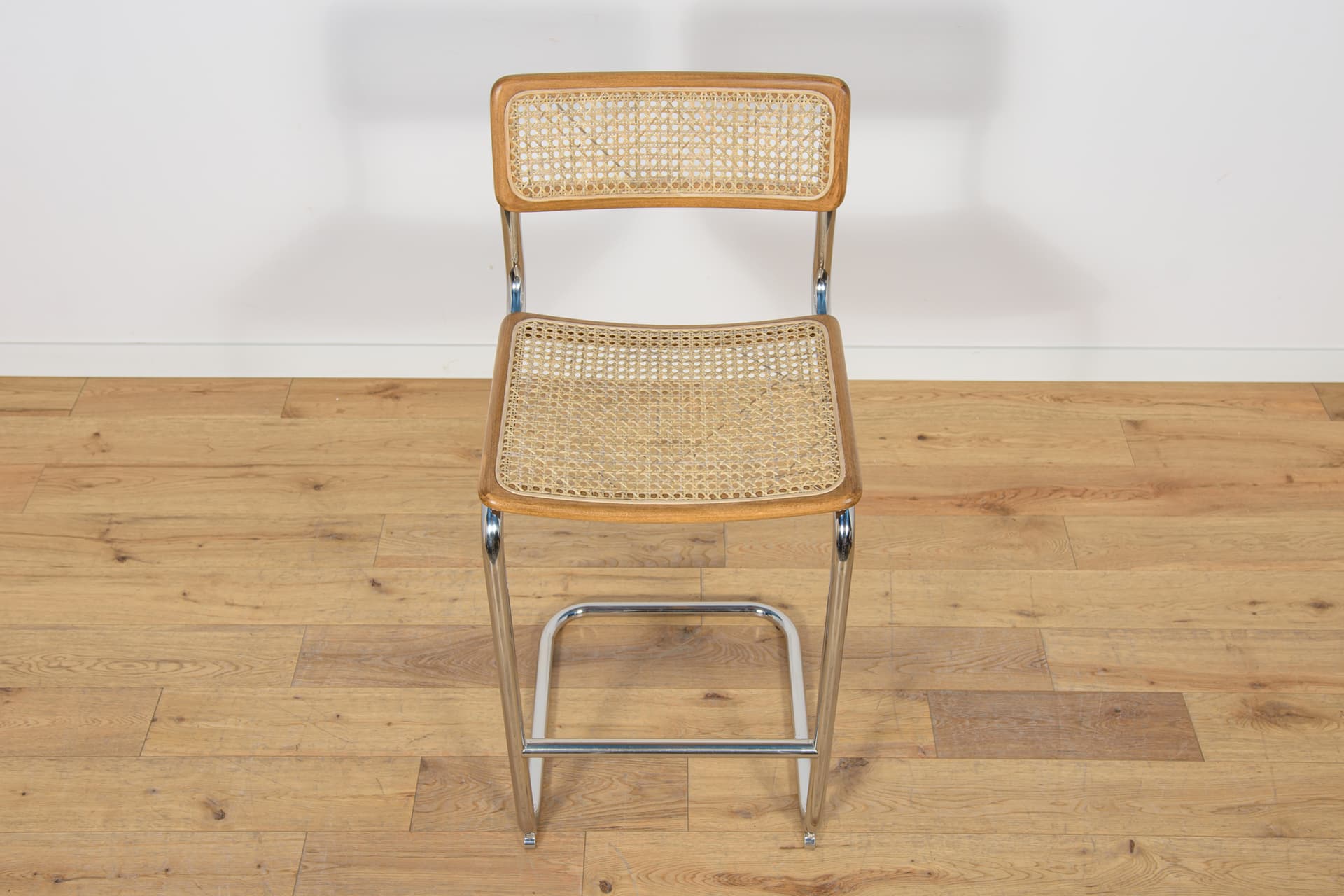 Komplet czterech hokerów Cesca, buk jasnobrązowy, stal chromowana, rattan, proj. M. Breuer, Włochy, lata 70. - 172277