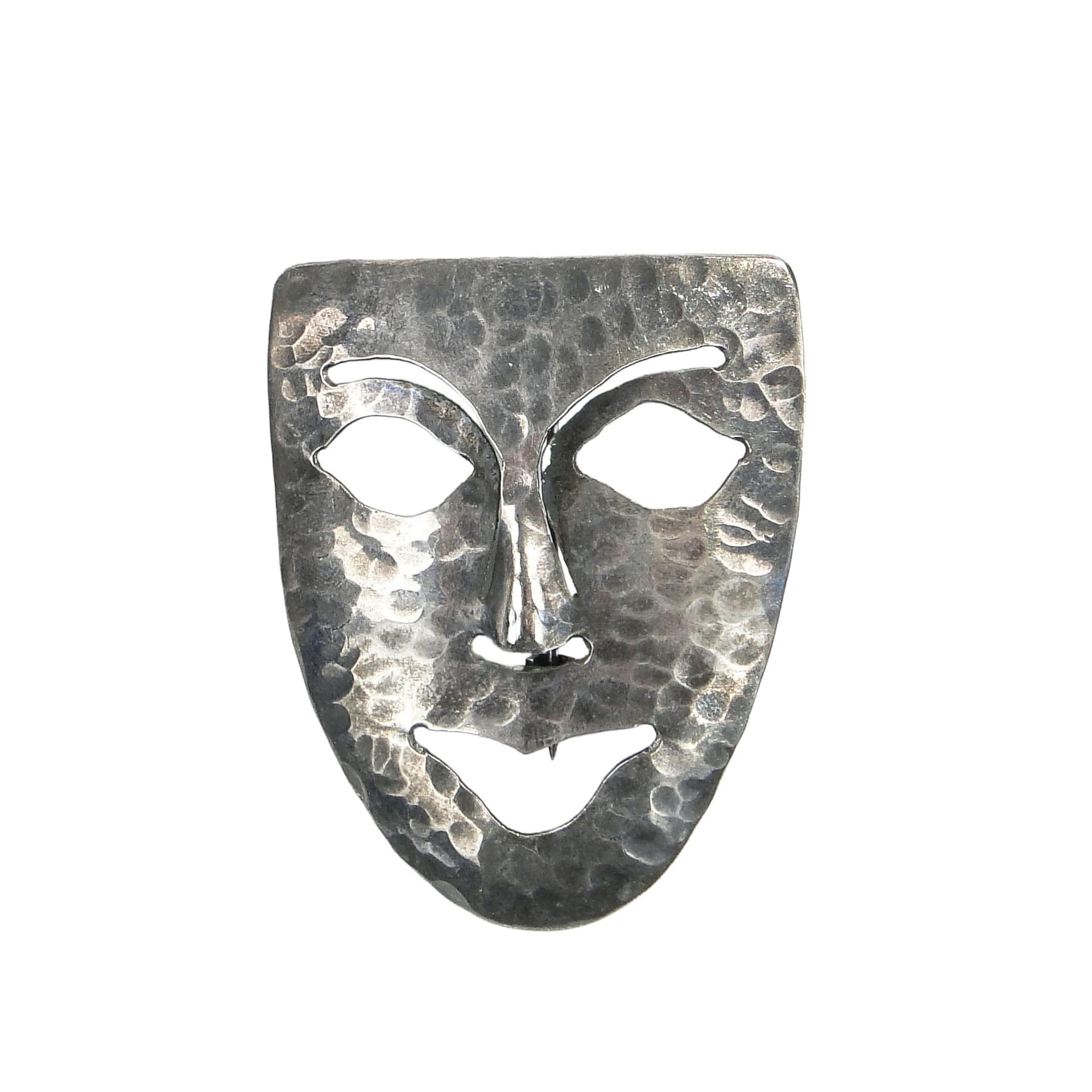 Broszka maska, srebro, Polska, lata 60.