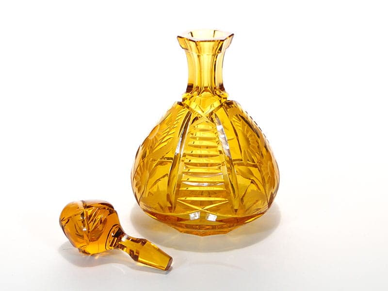 Karafka art déco, szkło kryształowe złoty, Huta Józefina, Polska, lata 40. - 172974