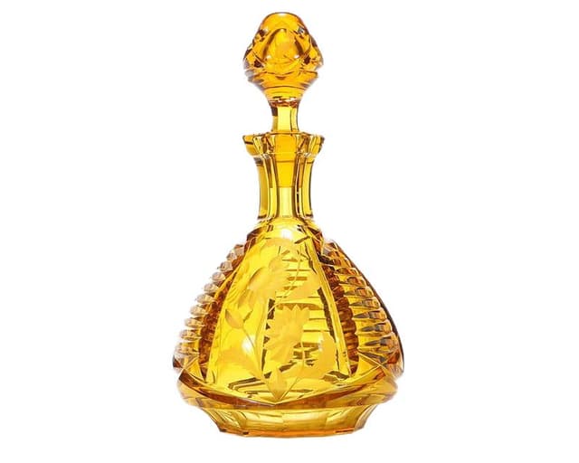 Karafka art déco, szkło kryształowe złoty, Huta Józefina, Polska, lata 40. - WYMIARY