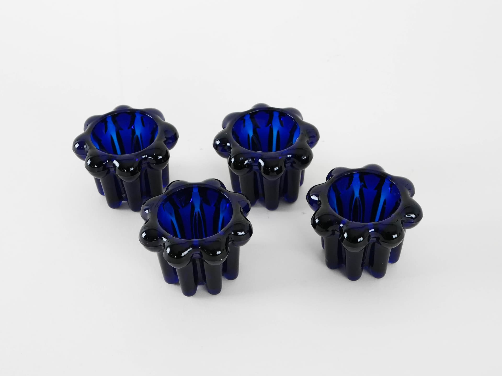 Set of four candle holders, cobalt blue glass, France, 1970s. - 173291
