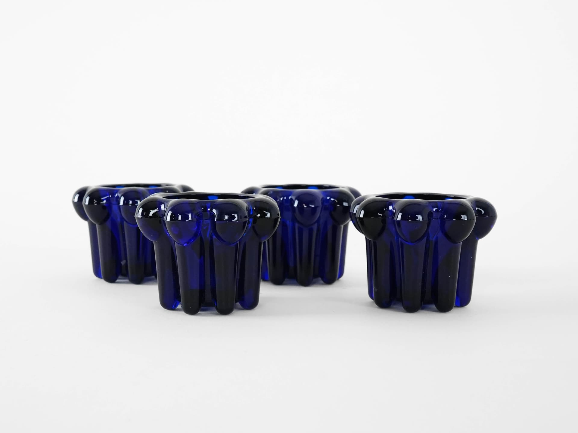 Set of four candle holders, cobalt blue glass, France, 1970s. - 173293