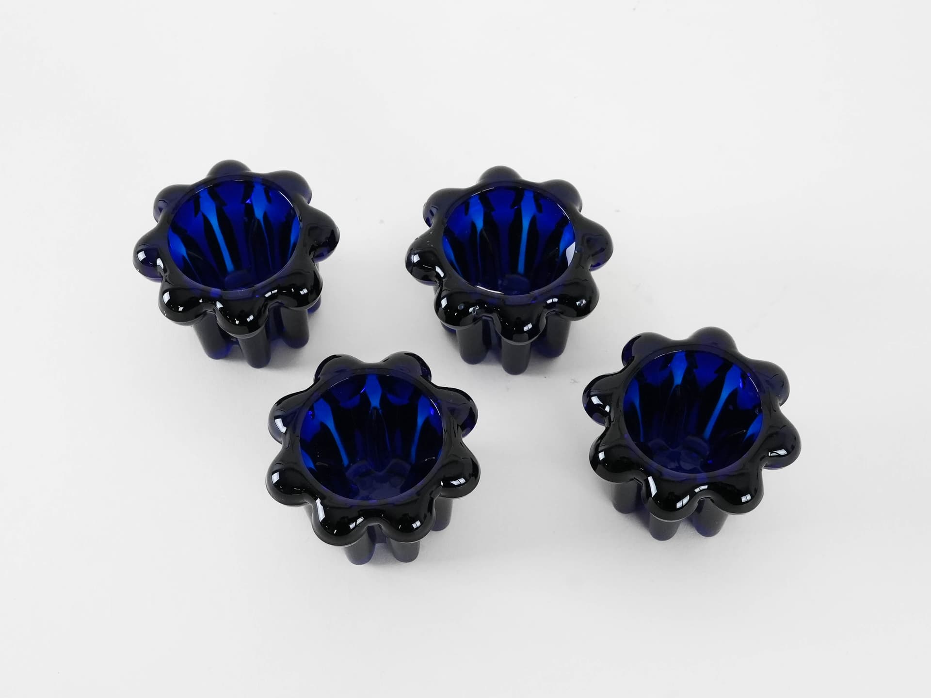 Set of four candle holders, cobalt blue glass, France, 1970s. - 173292
