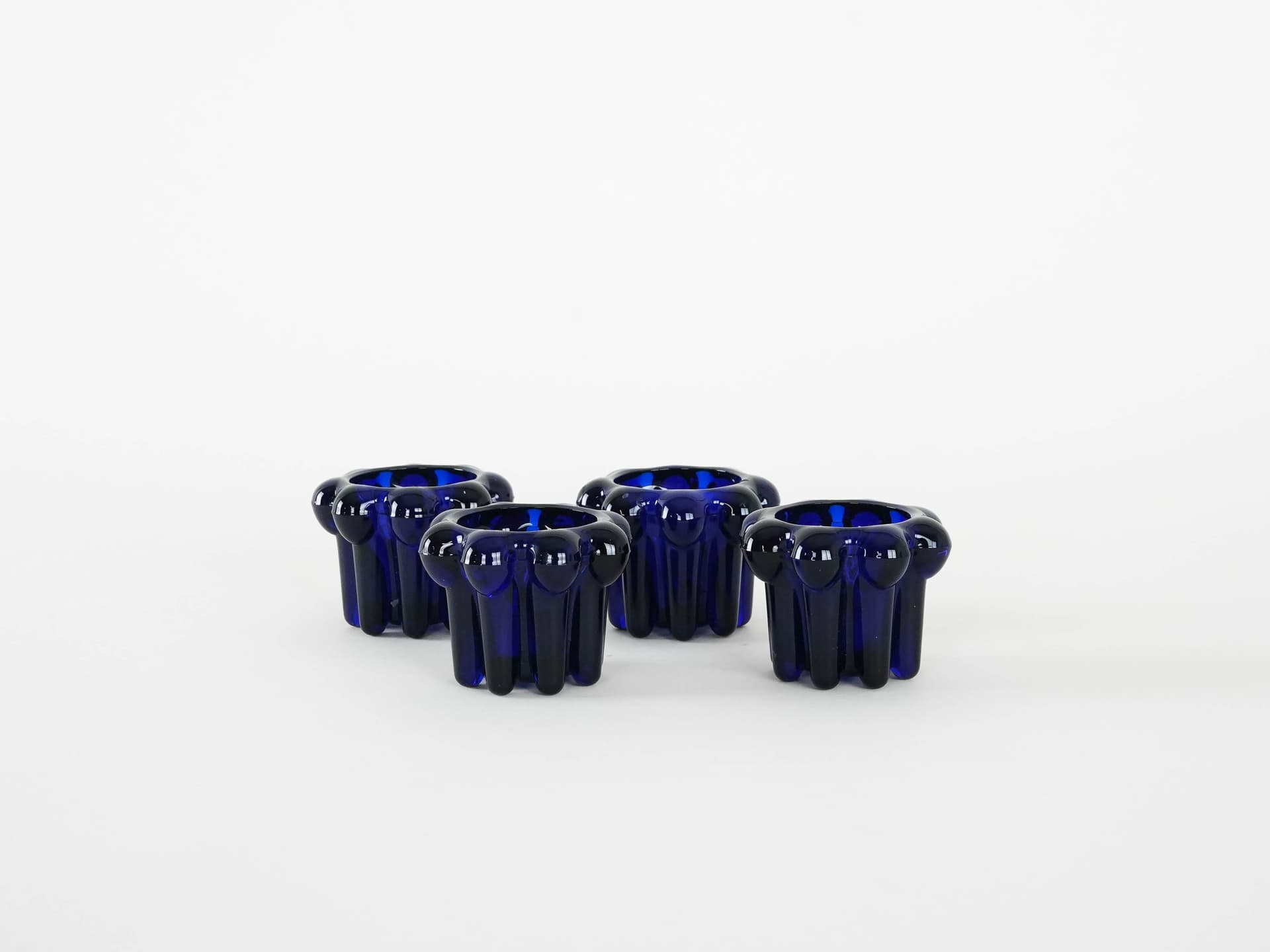 Set of four candle holders, cobalt blue glass, France, 1970s. - 173290