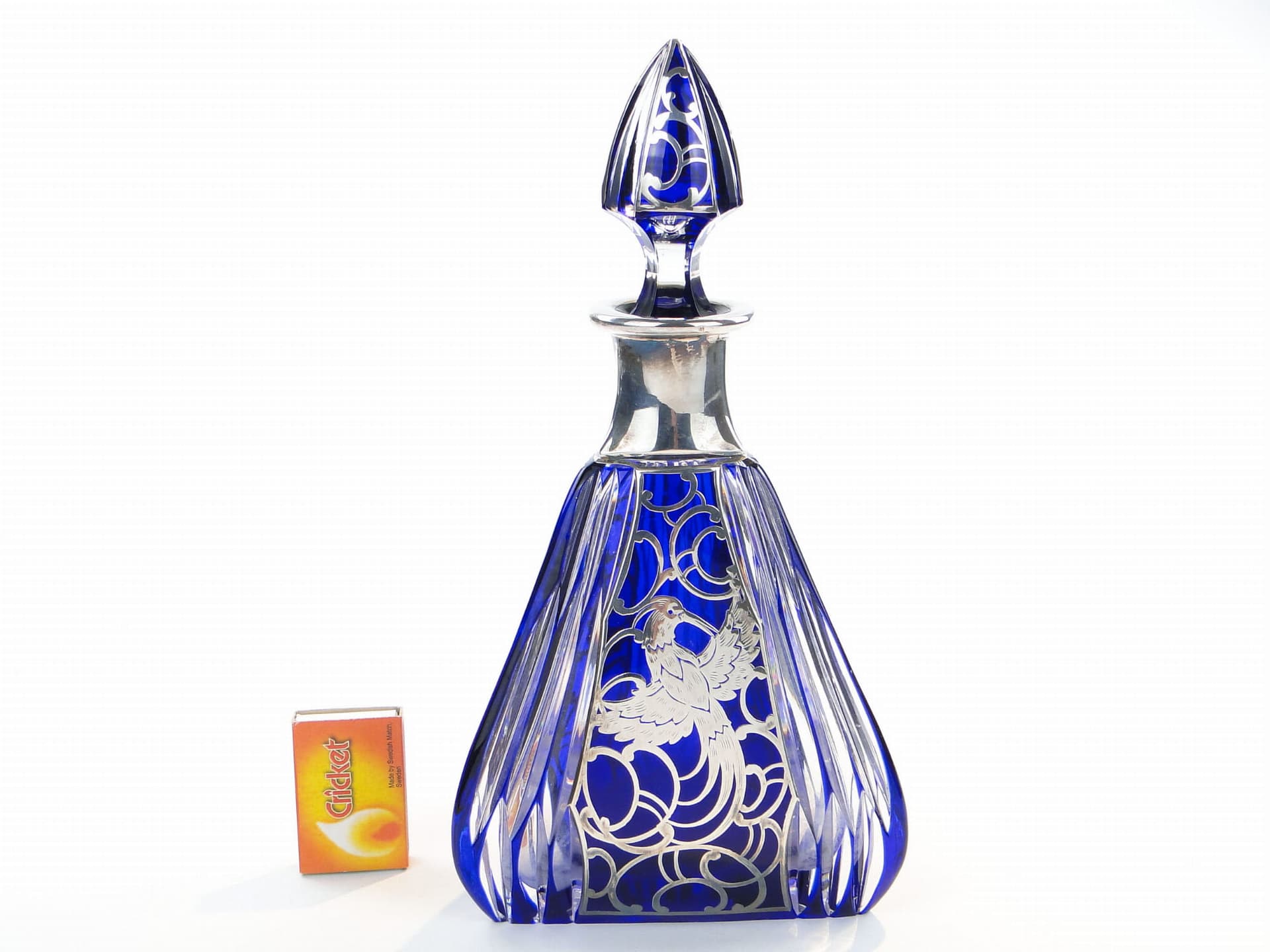 Decanter, indigo crystal glass, silver, Poland, 1940s - 173348