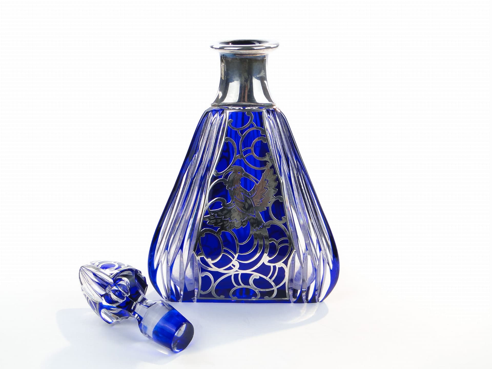 Decanter, indigo crystal glass, silver, Poland, 1940s - 173347