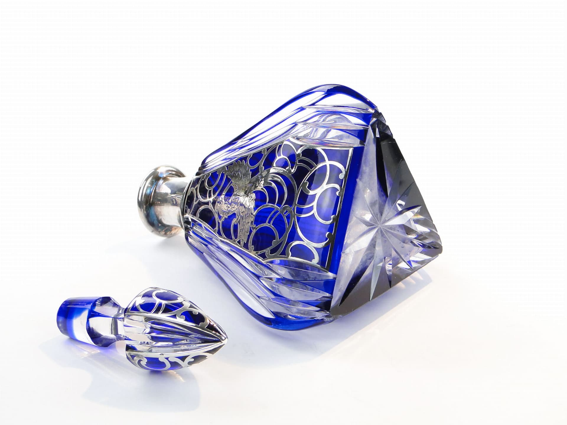 Decanter, indigo crystal glass, silver, Poland, 1940s - 173340