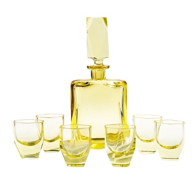 Serwis likierowy Art Deco, cytrynowy, szkło kryształowe, Moser, Czechy, lata 30. - WYMIARY