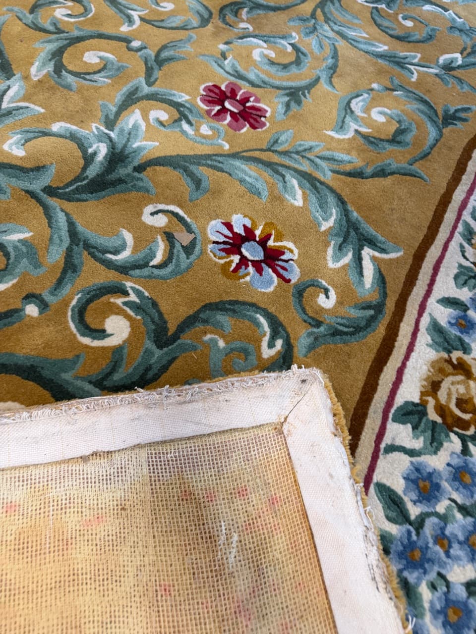 Dywan Aubusson 800x400 cm, złocisty, wełna, Francja, lata 90. - 173424