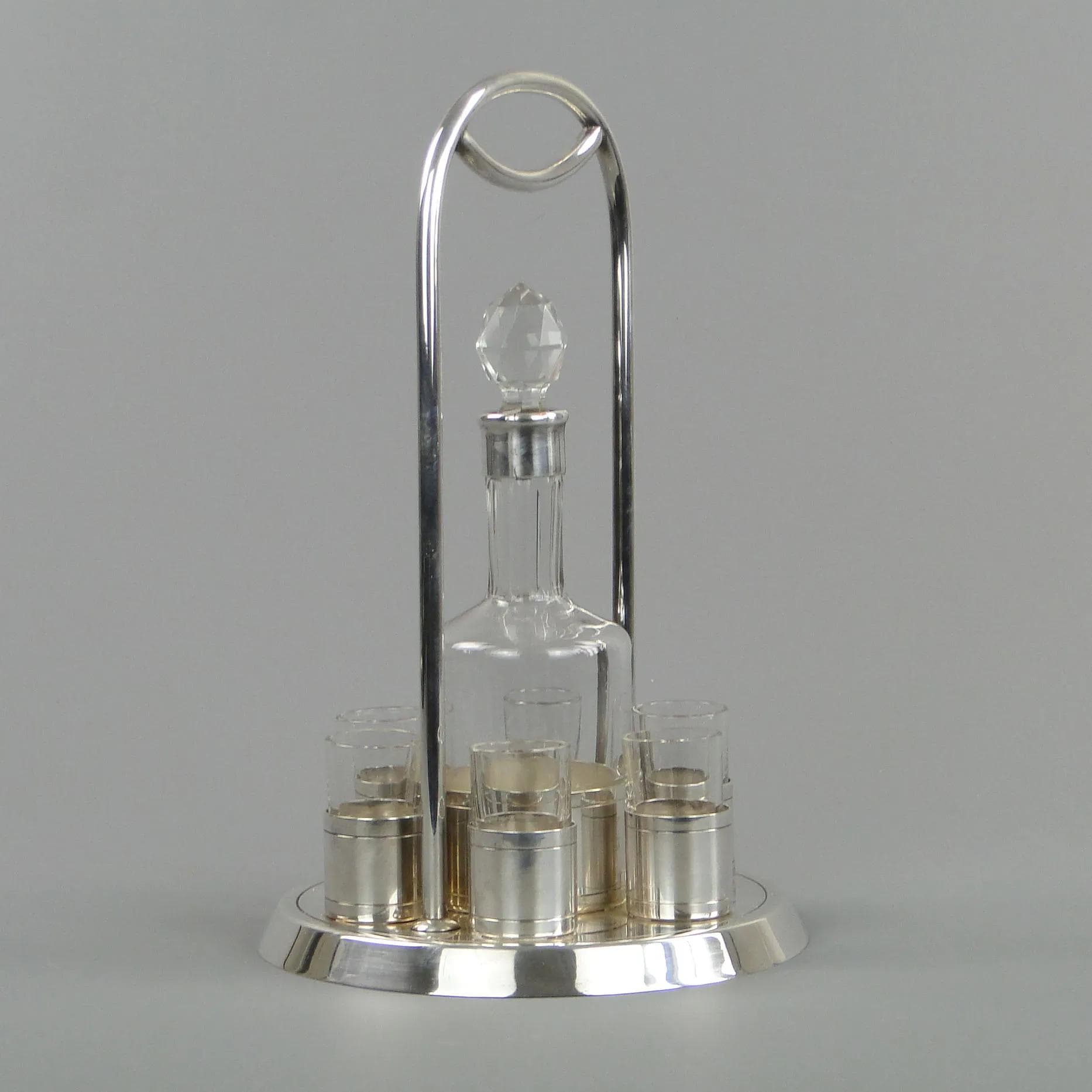 Silver Crystal Art Deco Liqueur Set, Czechoslovakia, 1930s - 11555