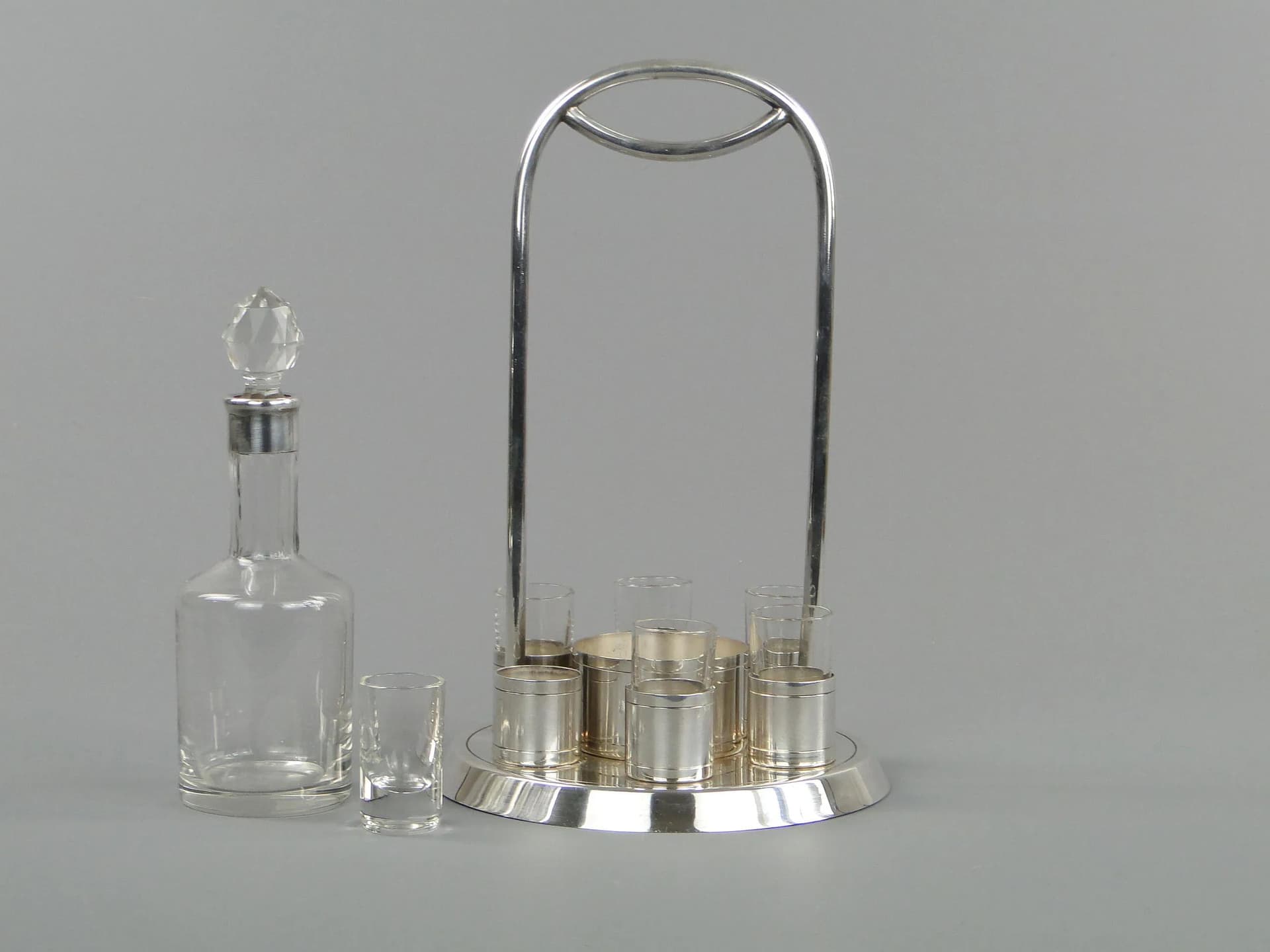 Silver Crystal Art Deco Liqueur Set, Czechoslovakia, 1930s - 11551