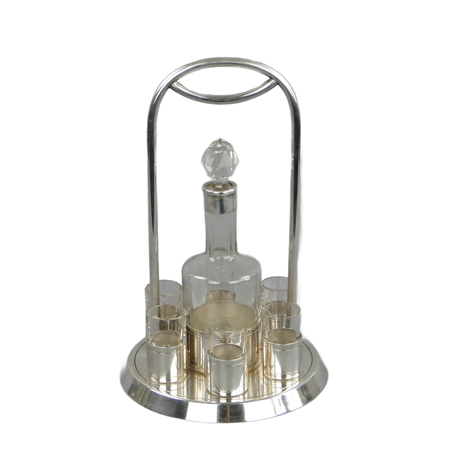 Silver Crystal Art Deco Liqueur Set, Czechoslovakia, 1930s