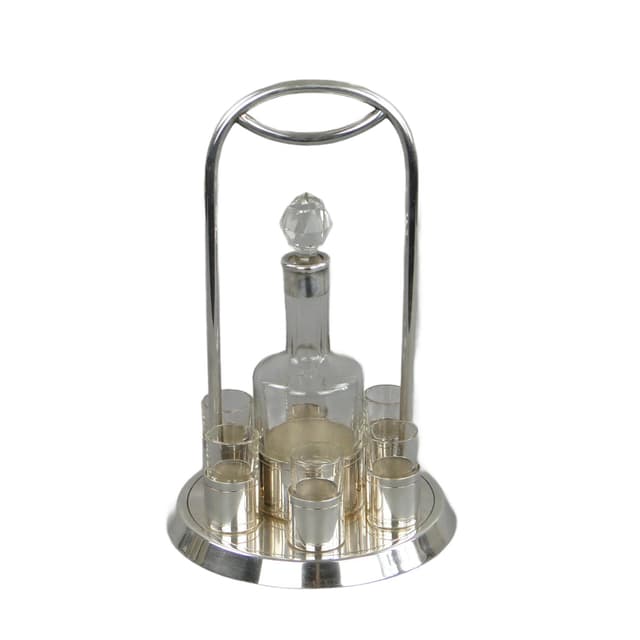 Silver Crystal Art Deco Liqueur Set, Czechoslovakia, 1930s - DIMENSION