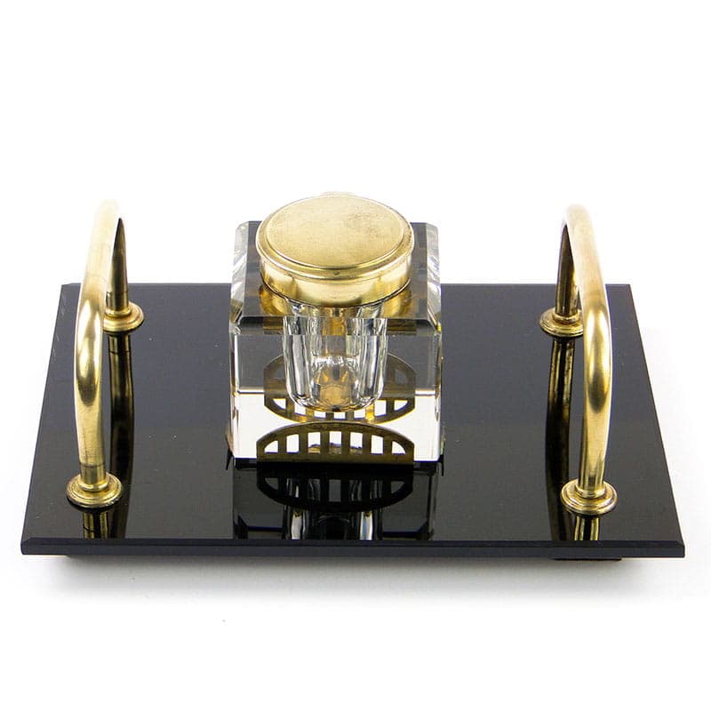 Desk inkwell Art Deco, black, glass, brass, Poland, 1920s - 173761