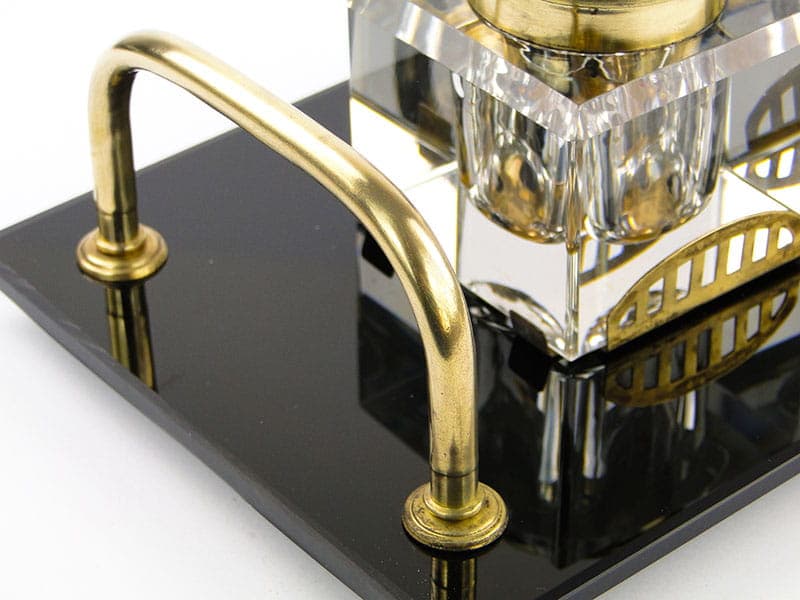 Desk inkwell Art Deco, black, glass, brass, Poland, 1920s - 173763