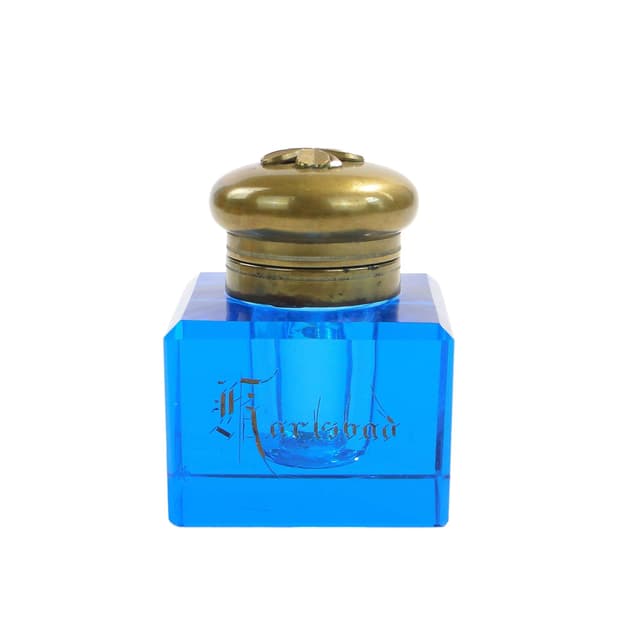 Kałamarz Biedermeier, lazurowy, szkło kryształowe, Austria, XIX wiek - WYMIARY