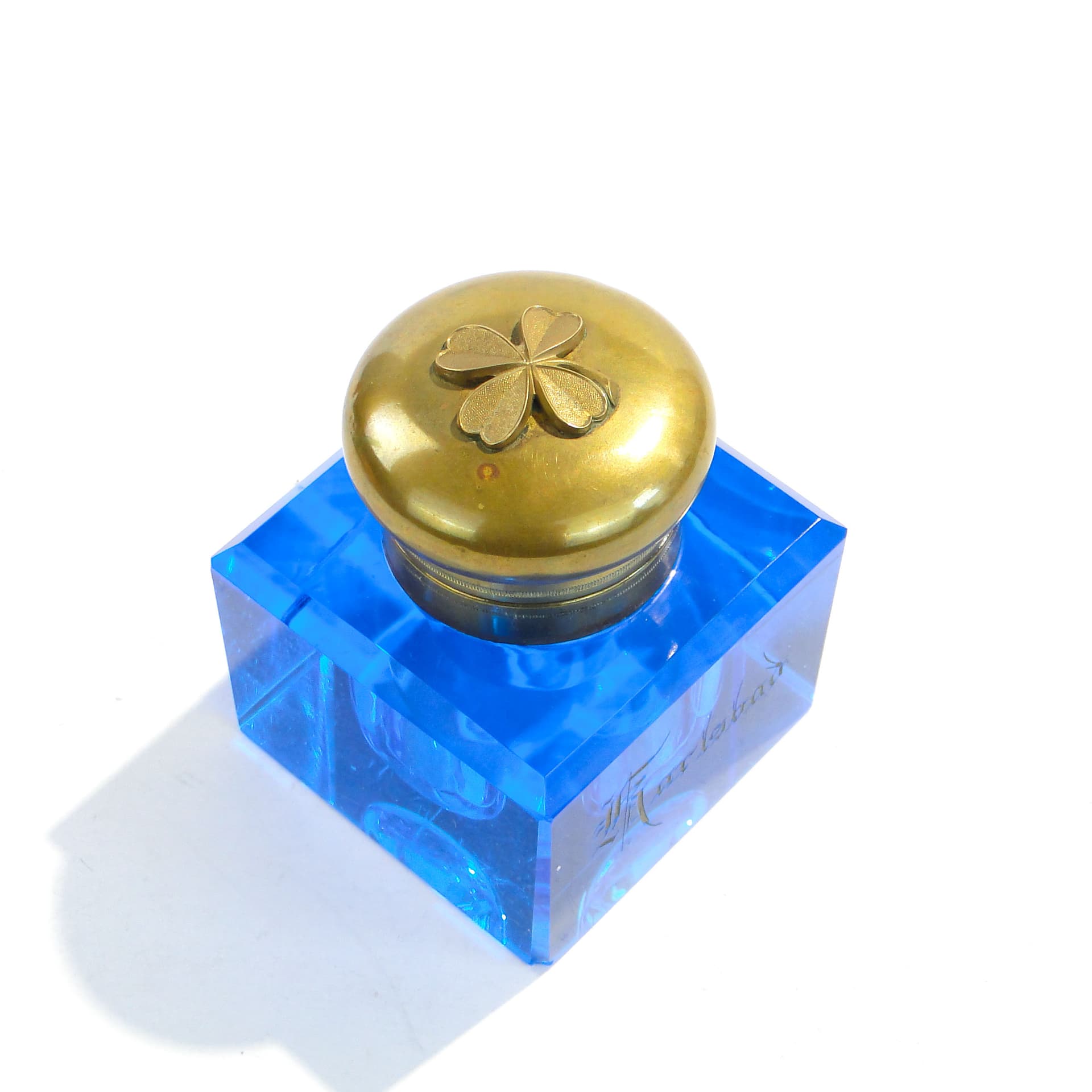 Kałamarz Biedermeier, lazurowy, szkło kryształowe, Austria, XIX wiek - 173837