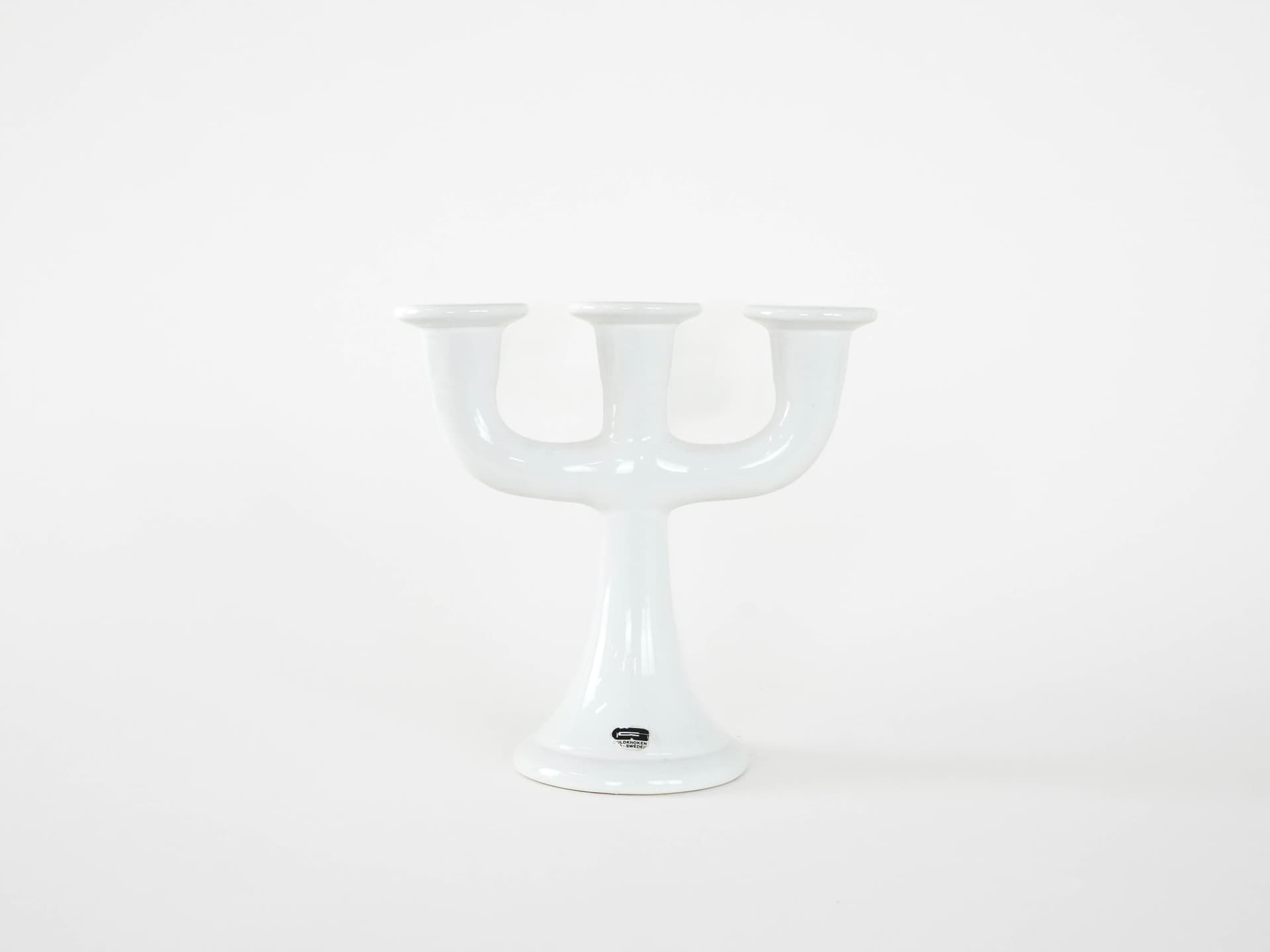 Świecznik, biały, ceramika, Guldkroken Hjo, Szwecja, lata 70. - 173854