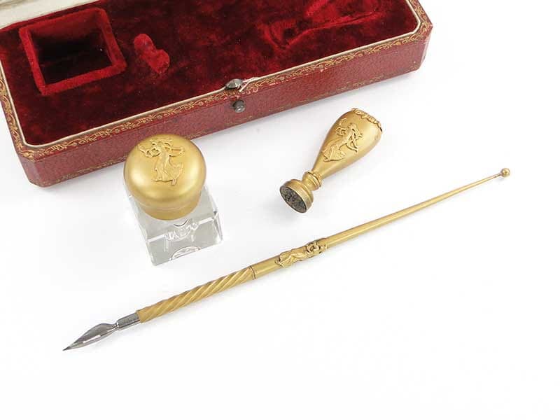 Komplet do pisania empire, złoty, brąz złocony kryształ, Francja, lata 40. - 173884