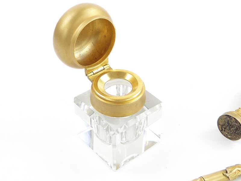 Komplet do pisania empire, złoty, brąz złocony kryształ, Francja, lata 40. - 173876