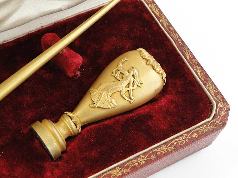 Komplet do pisania empire, złoty, brąz złocony kryształ, Francja, lata 40. - 173882