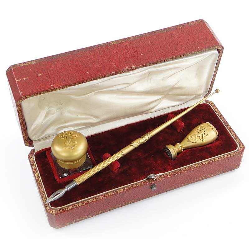 Komplet do pisania empire, złoty, brąz złocony kryształ, Francja, lata 40. - 173883