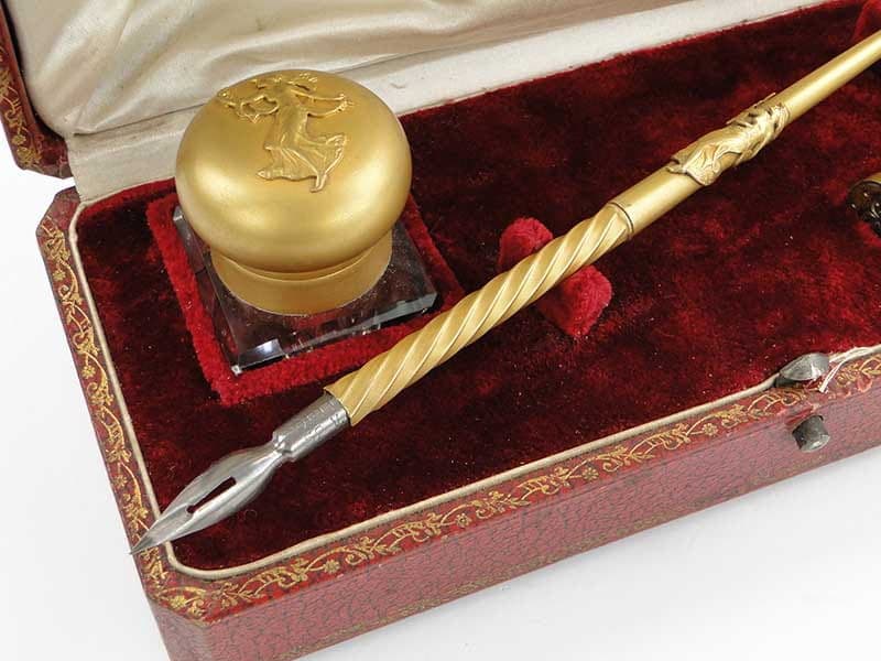 Komplet do pisania empire, złoty, brąz złocony kryształ, Francja, lata 40. - 173885