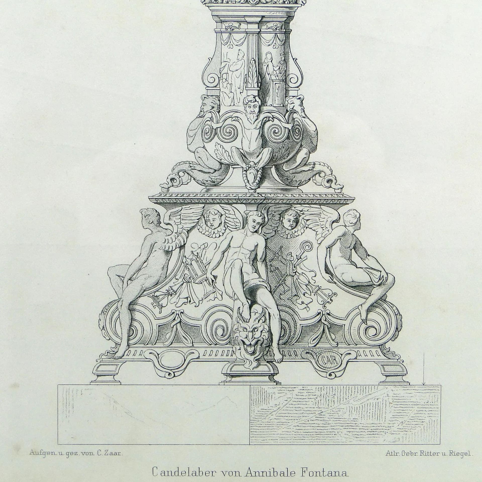 Grafika architektoniczna, czarny, papier, proj. A. Fontana, Niemcy, XIX w. - 11591