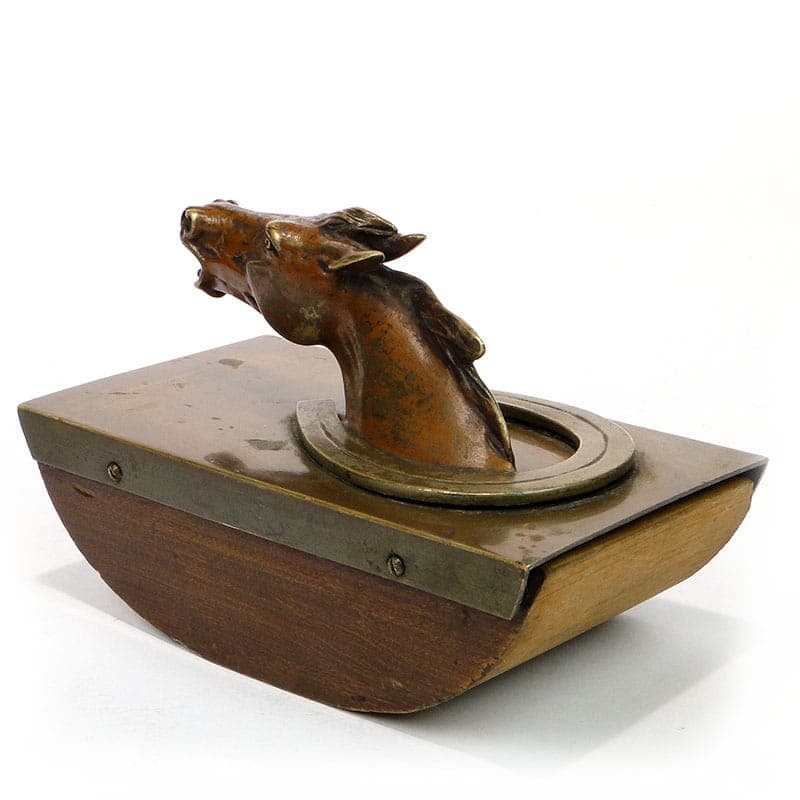 Desktop Blotter, Equestrian Motif, Polychromed Brown Bronze, Brown Wood, Austria, 19th c. - 174061