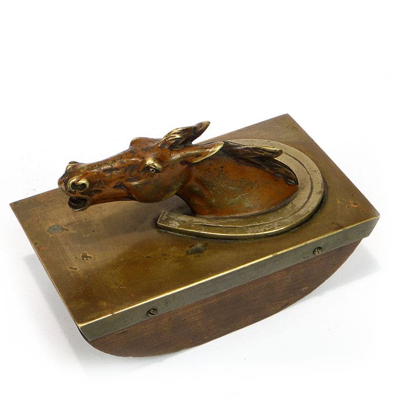 Desktop Blotter, Equestrian Motif, Polychromed Brown Bronze, Brown Wood, Austria, 19th c. - 174059