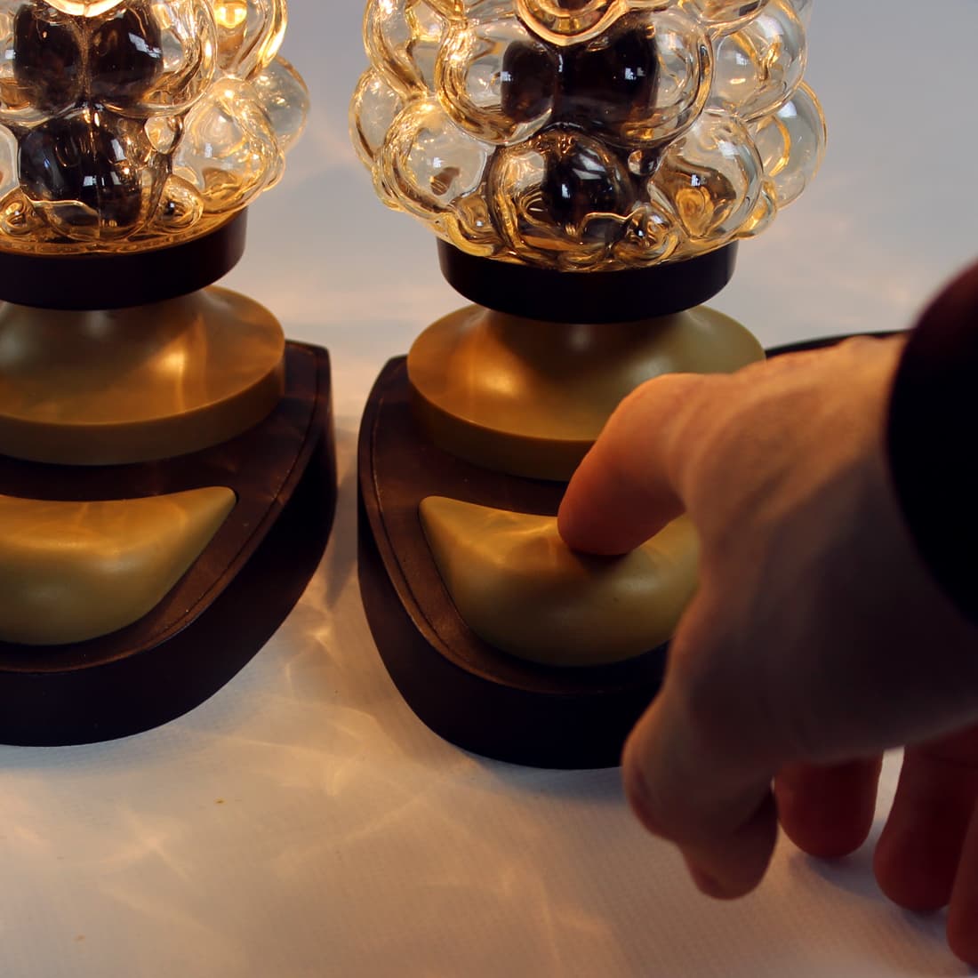 pair of table lamps Space Age, brown, plastic glass, by H. Tynell, Austria, 1960s - 174347