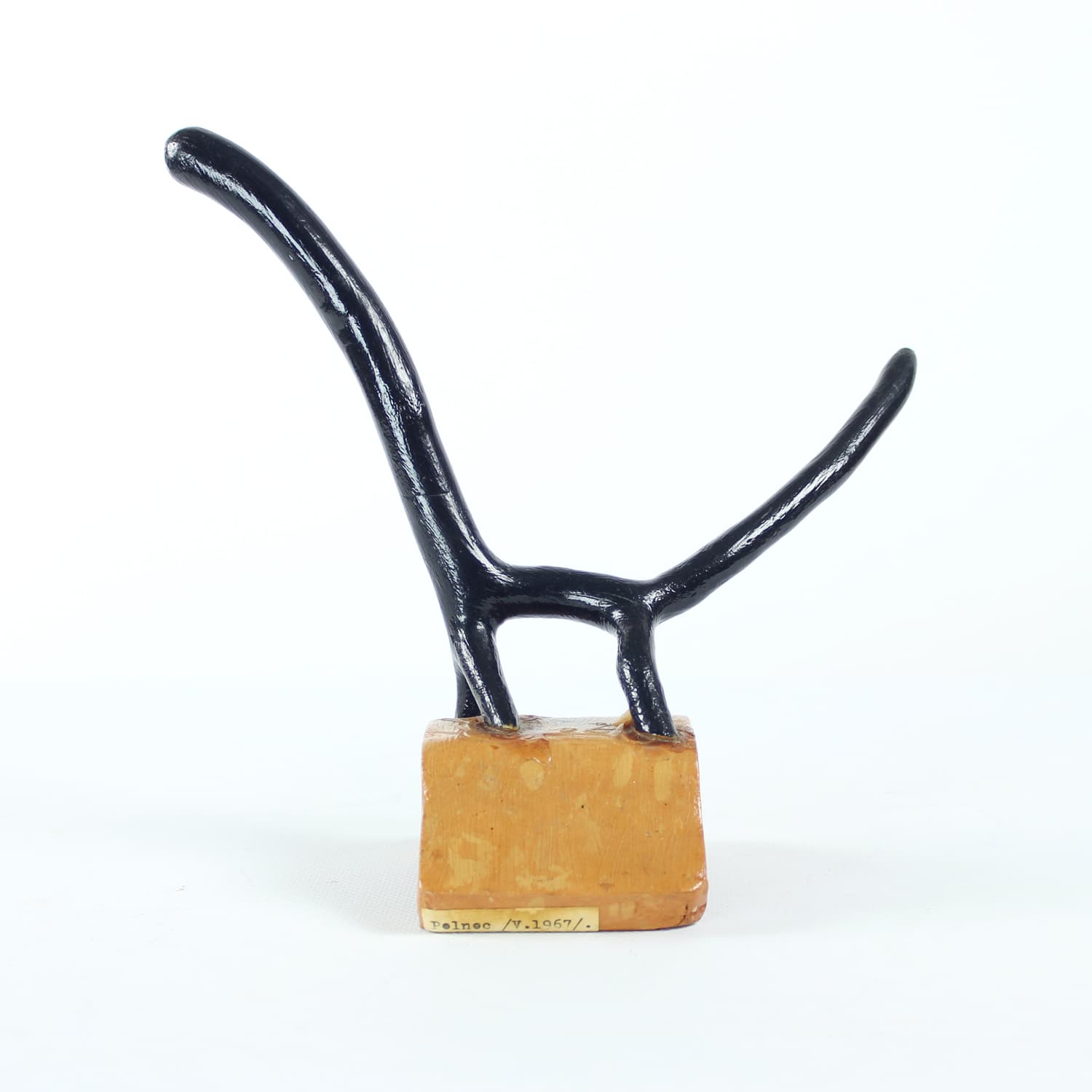 Rzeźba abstrakcyjna zwierzę, ceramika ciemnobrązowa, aut. Pelnec, lata 60. - 174378