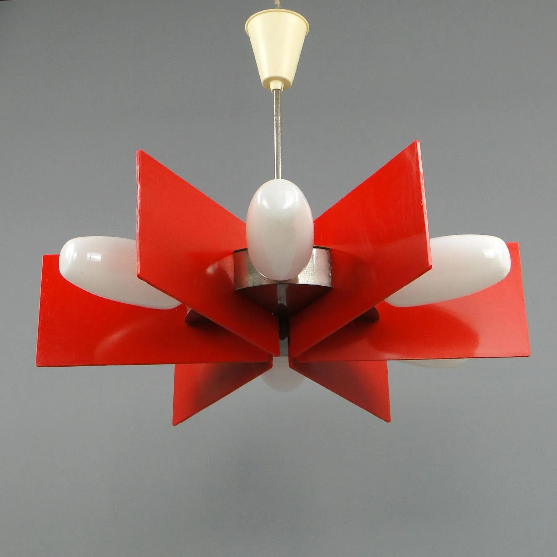 Chandelier Space Age, red metal, E.S.I. Nowa Huta, Poland, 1960s - 11639