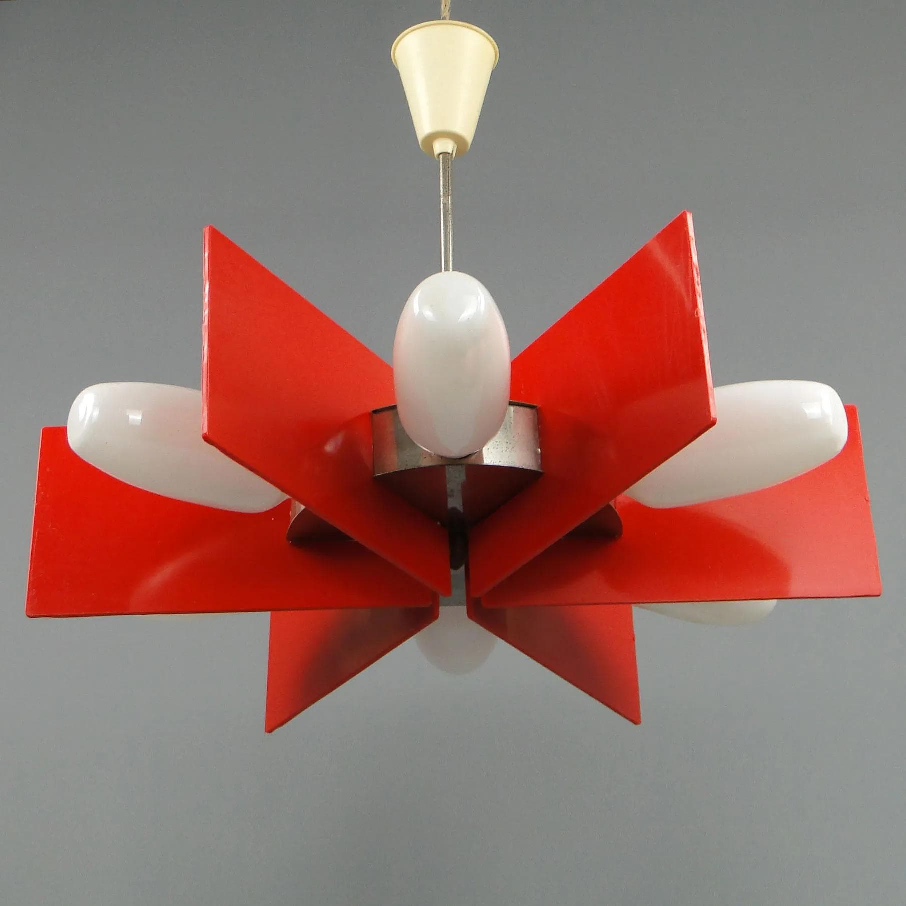 Chandelier Space Age, red metal, E.S.I. Nowa Huta, Poland, 1960s - 11638