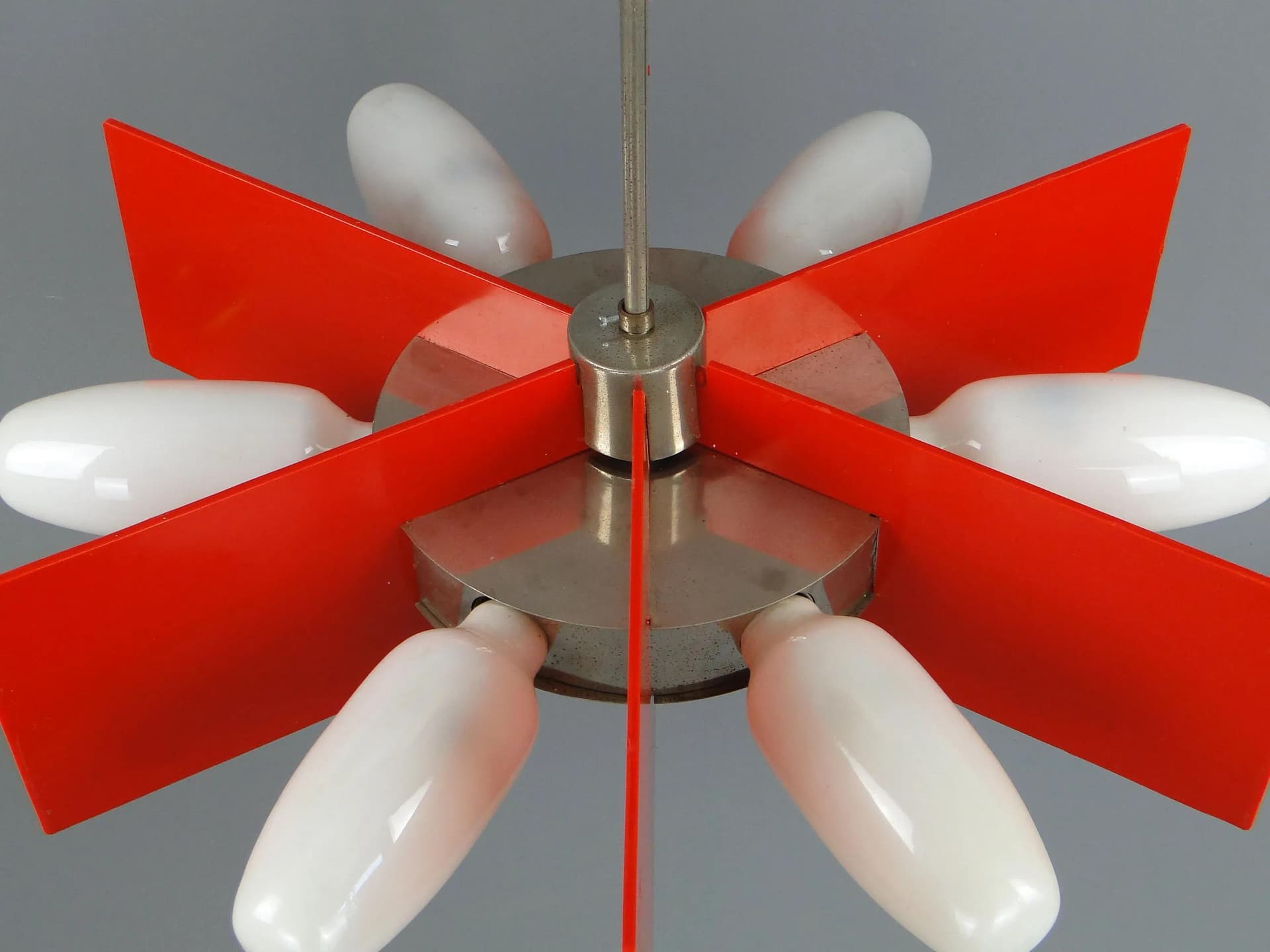 Chandelier Space Age, red metal, E.S.I. Nowa Huta, Poland, 1960s - 11636