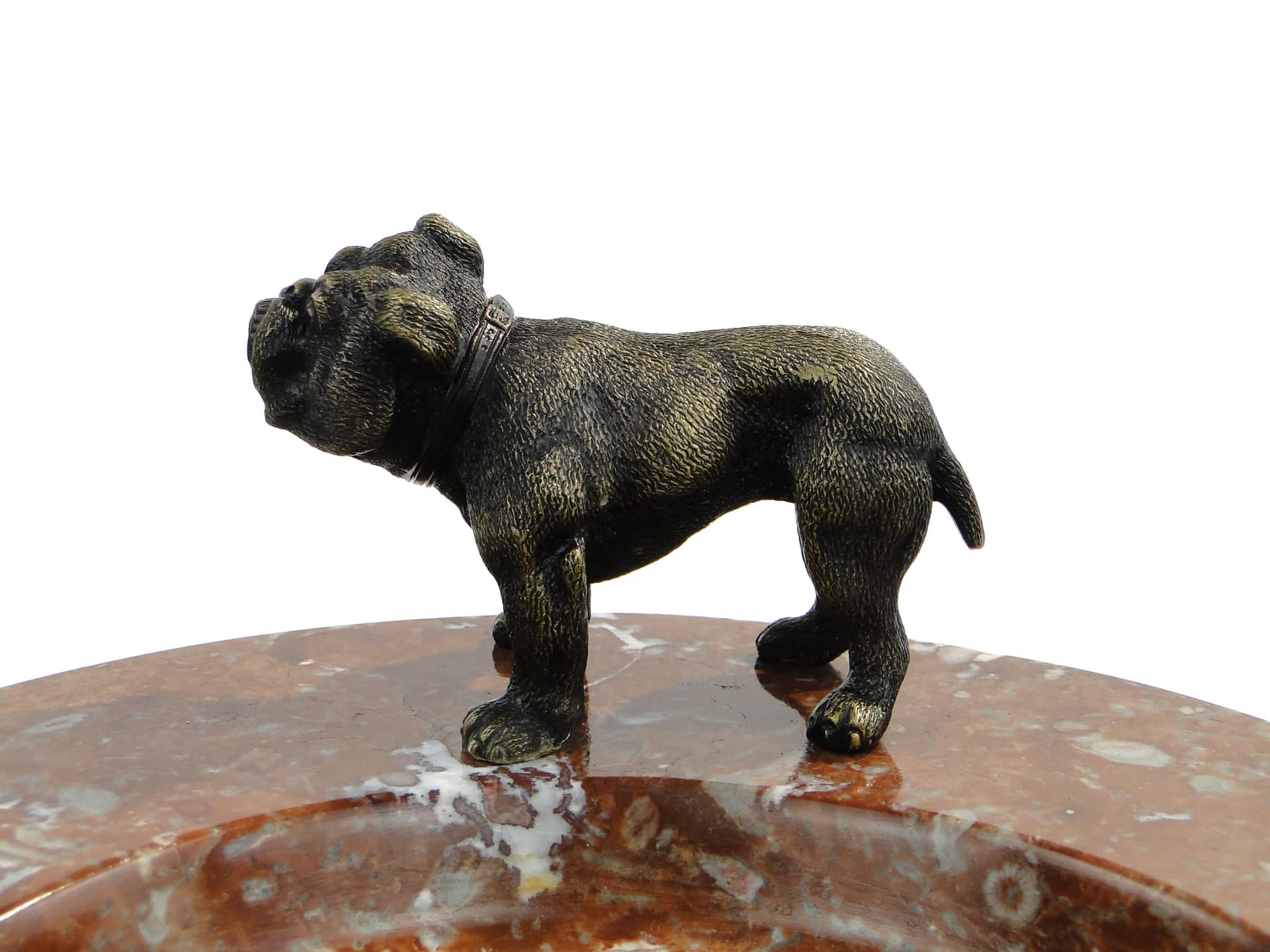 Business card tray Art Deco, maroon marble, bronze metal, France, 1920s. - 174412