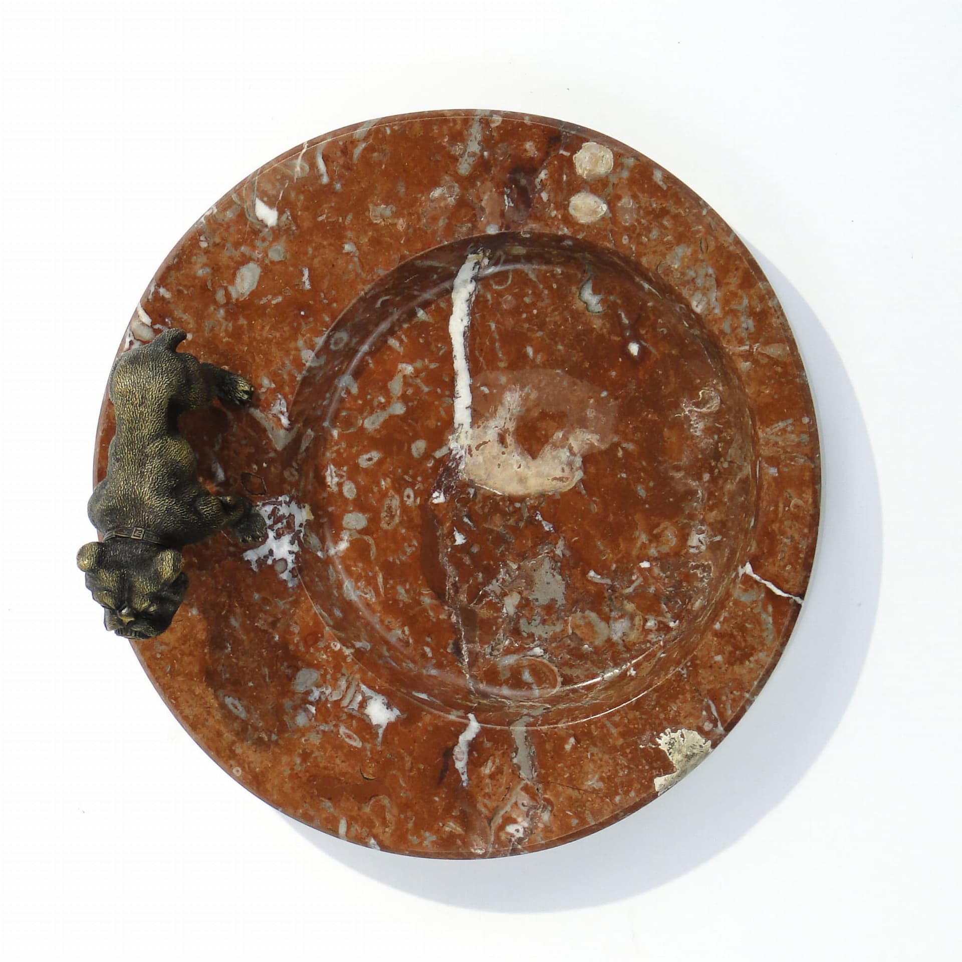 Business card tray Art Deco, maroon marble, bronze metal, France, 1920s. - 174408