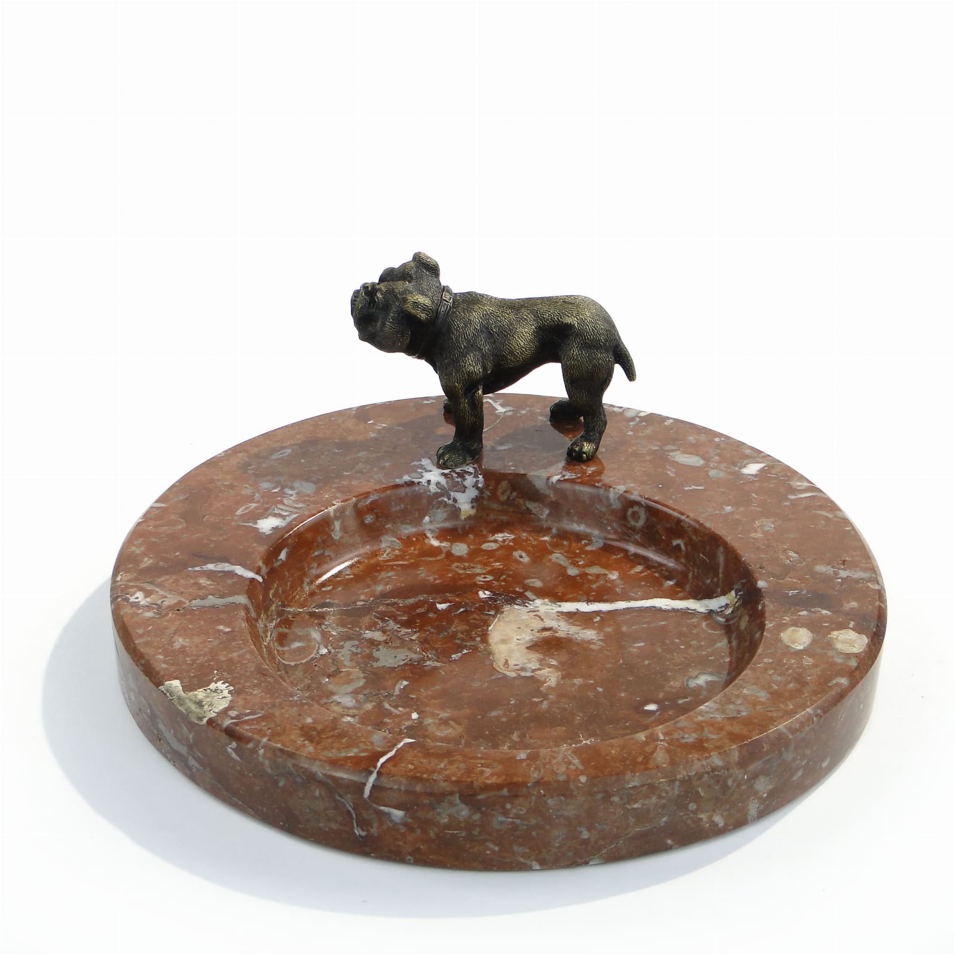 Business card tray Art Deco, maroon marble, bronze metal, France, 1920s. - 174409