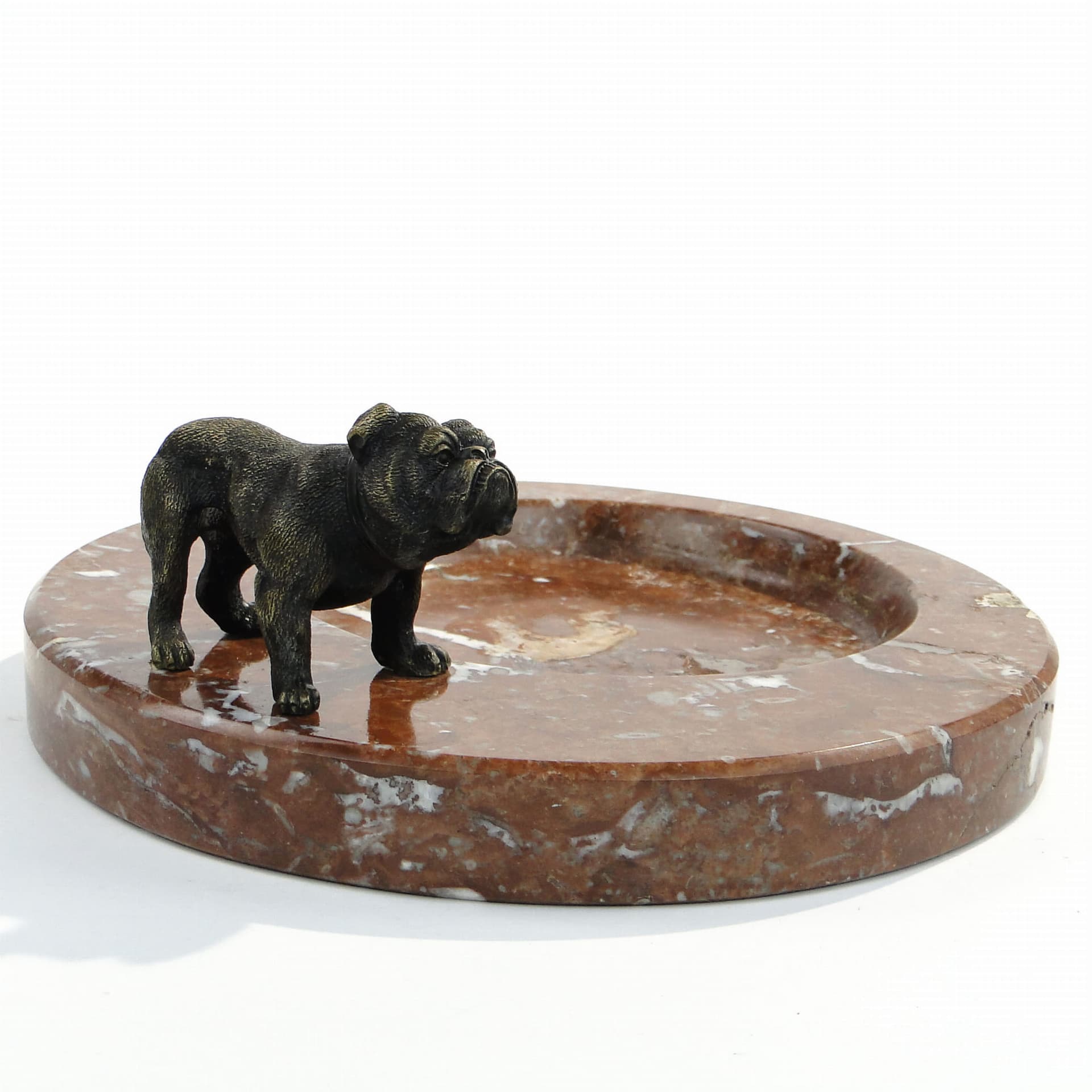 Business card tray Art Deco, maroon marble, bronze metal, France, 1920s. - 174416