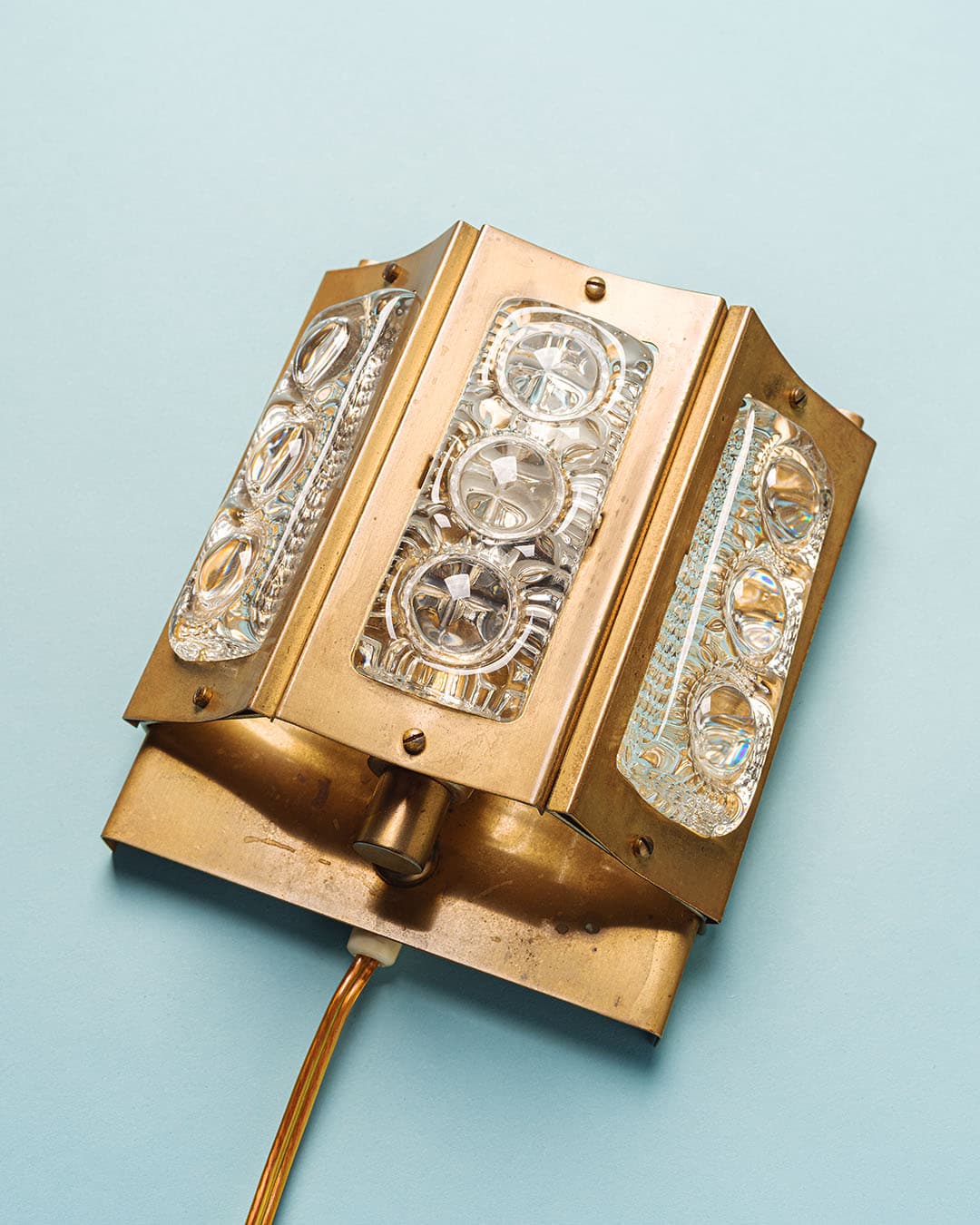 Wall sconce, silver crystal glass, brass, Vitrika, Denmark, 1970s. - 174629